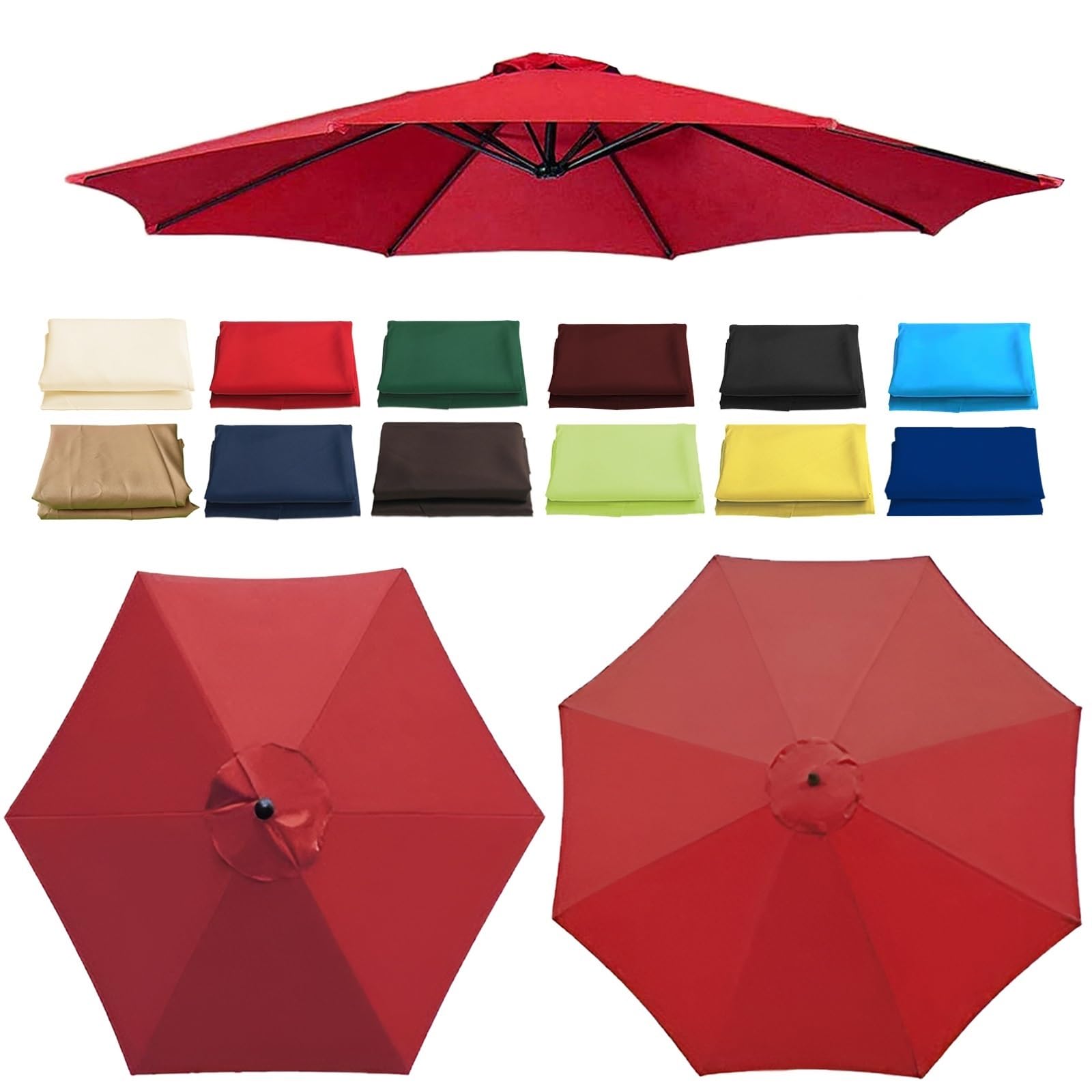 QIQVIV 2m/2.7m/3.0m Patio Umbrella Replacement Canopy, Parasol Canopy Replacement Parts For Outdoor Terraces, UV Sun Protection And Water Resistant(Red,(6Rib) 3.0m/118in)