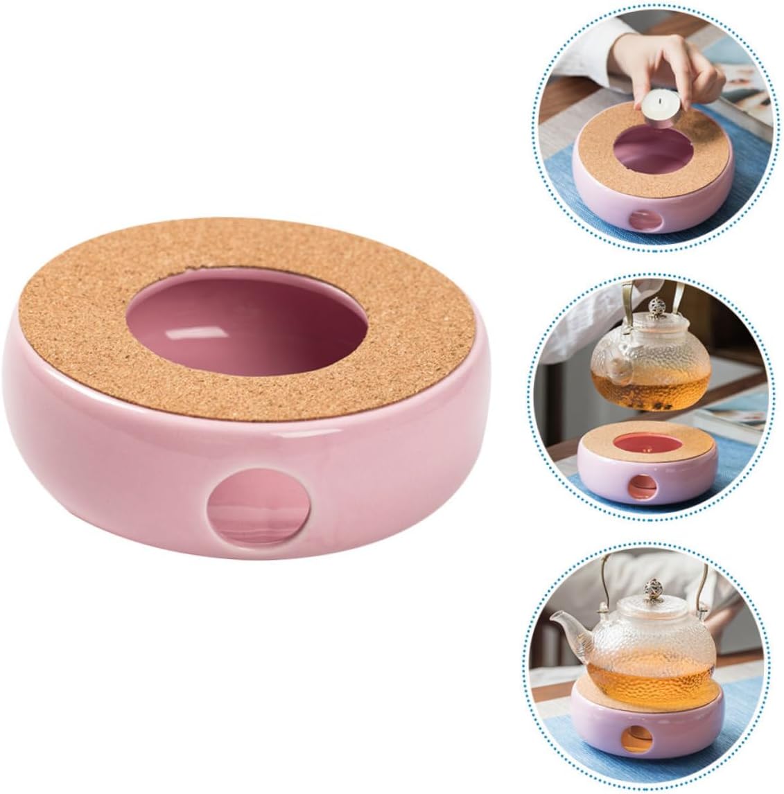 Cabilock Ceramic Teapot Warmer Base Pink Resistant Tea Stove for Glass and Ceramic Pots Convenient Heating Stand with Candle Holder for Tea Preservation and Warming