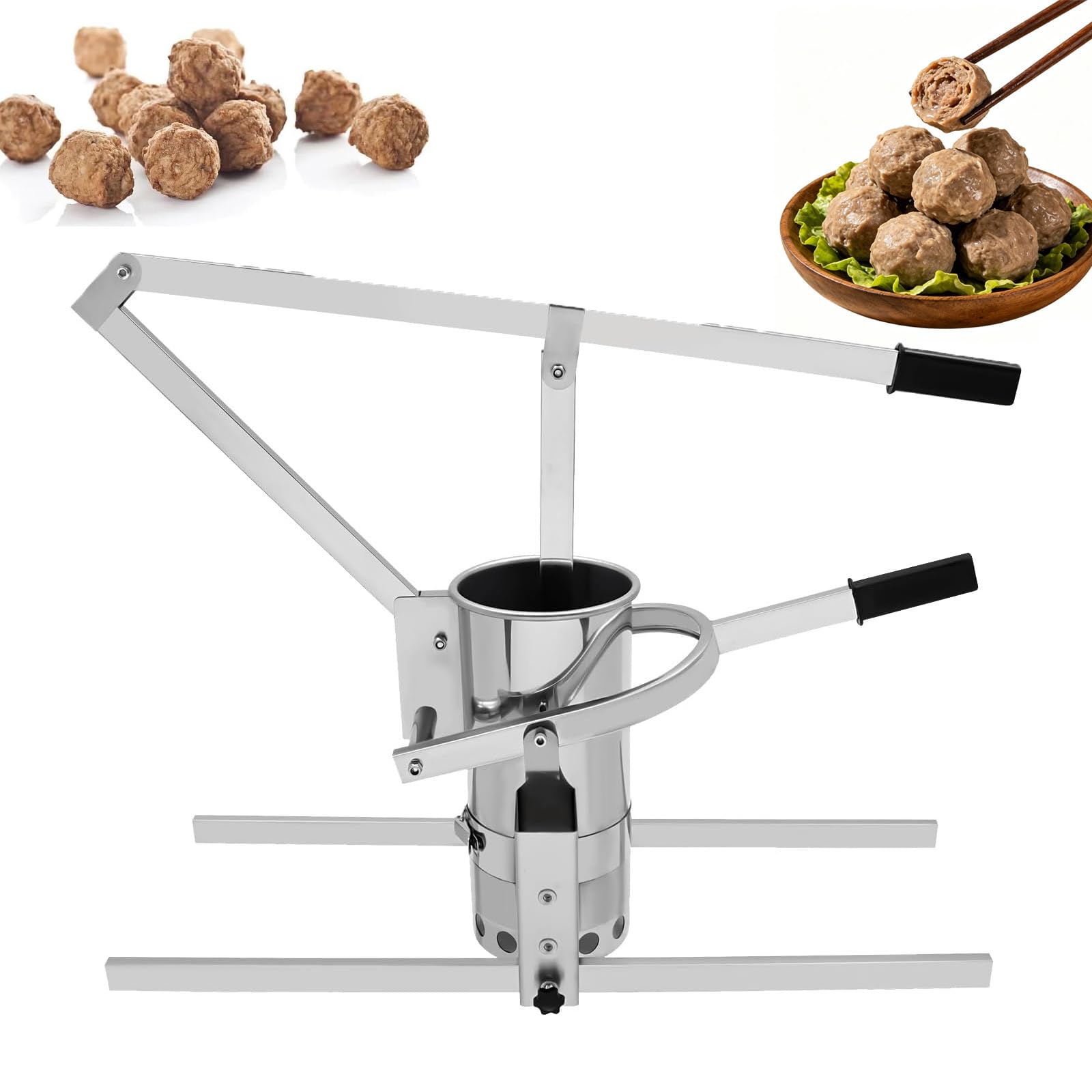 Máquina formadora de albóndigas comercial, máquina manual de acero inoxidable para pescado, carne de res, bolas de cerdo, tamaño ajustable para una fácil producción, perfecta para uso doméstico o