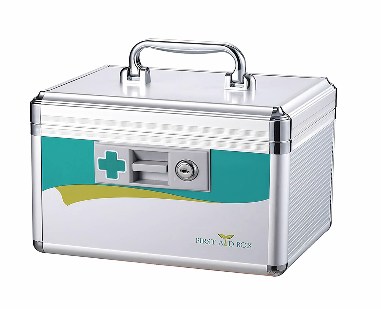 TUKA-i-AKUT 7,6L Alu Medizinkoffer Abschließbar, Portable Erste Hilfe Koffer, Aluminiumlegierung Arzneimittel Aufbewahrungsbox mit Tragegriff, Kindersicher Medikamentenkoffer 26x18x17cm, TKD6400-S