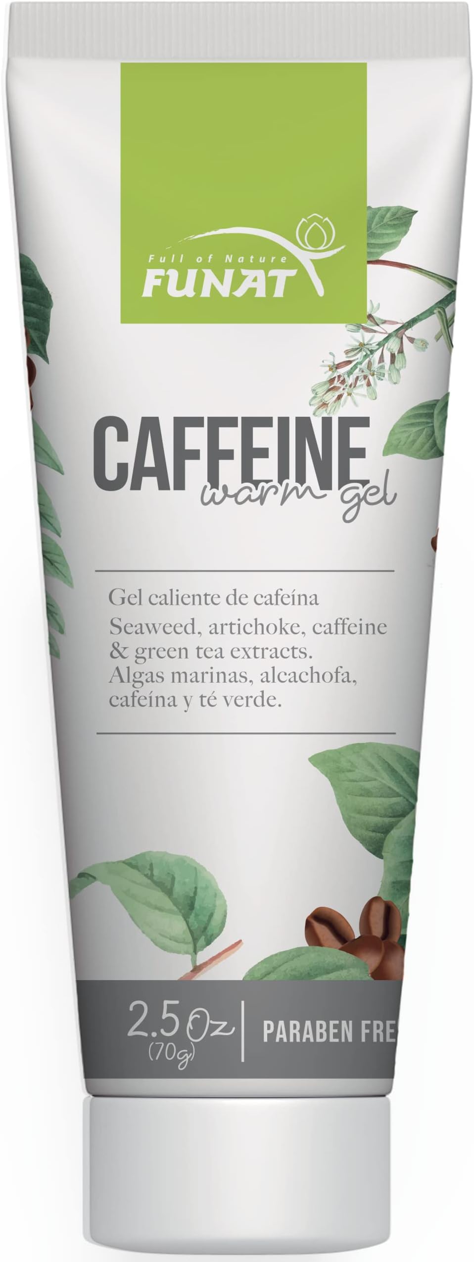 FUNAT Caffeine Warm Gel with Seaweed, Artichoke, Green Tea & Caffeine Extracts - Skin Invigorating Massage Gel (2.5 oz)