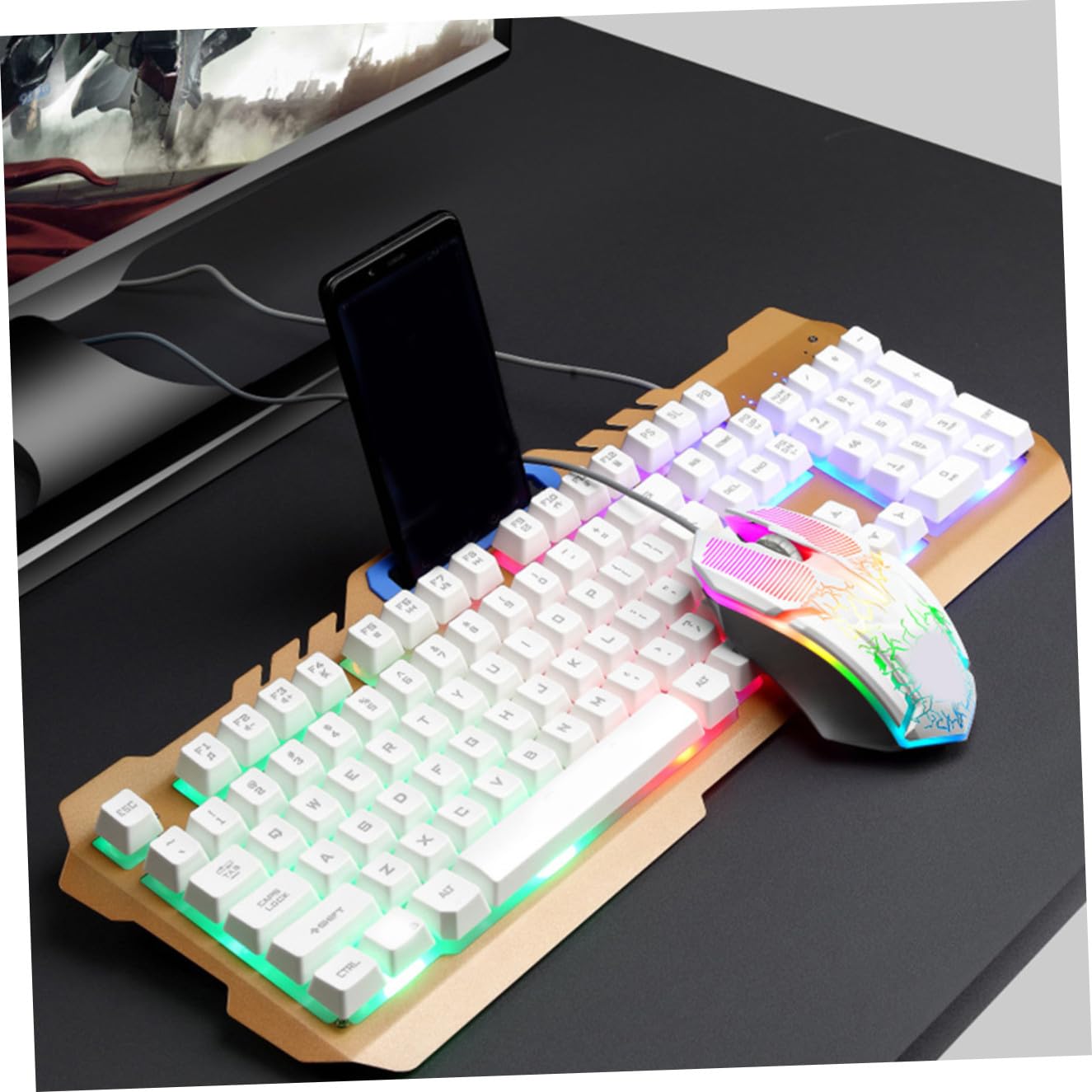 OSALADI Teclado Mecánico Blanco para Gaming con Diseño Ergonómico y Precisión, Teclado Retroiluminado de Plástico Adecuado para Jugadores de PC