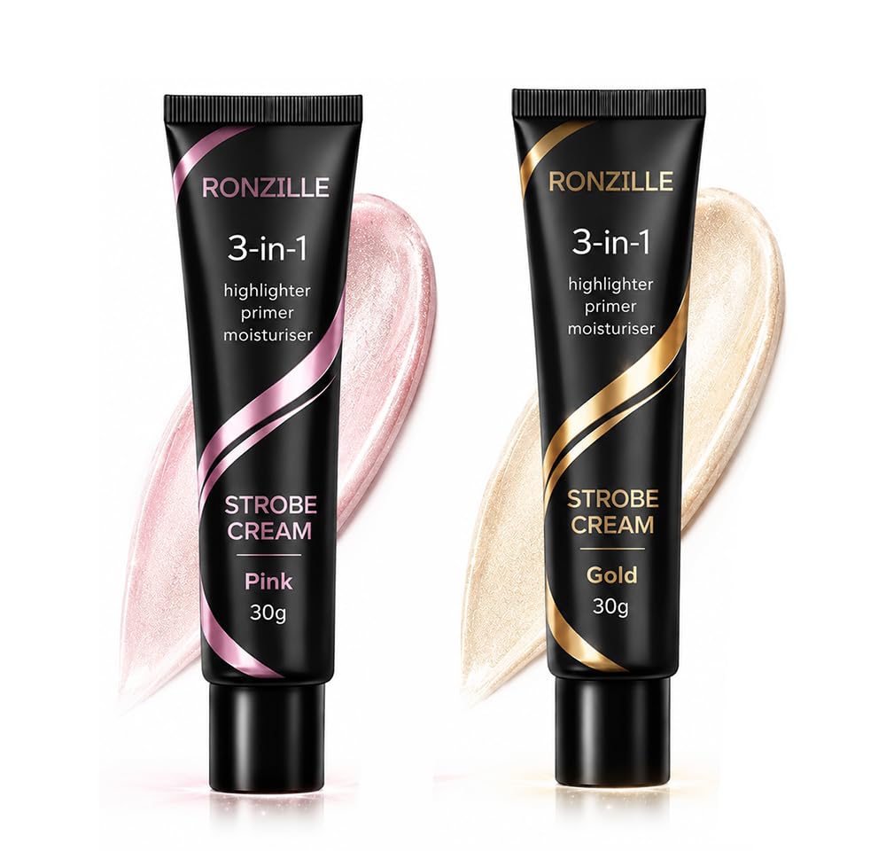 Ronzille Pink,Gold Strobe Cream 60g | 3-in-1 Highlighter Primer Moisturiser | Instant Glow Makeup Base | Lightweight Hydrating Illuminator for Face | Long Lasting Radiance for Women & Girls-image-8