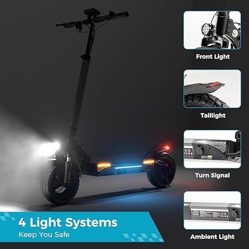 Miniatura 4 de Scooter eléctrico para adultos, motor potente de 1000 W, velocidad máxima de 28 MPH y rango de 28 millas, neumáticos todoterreno de 10 pulgadas,