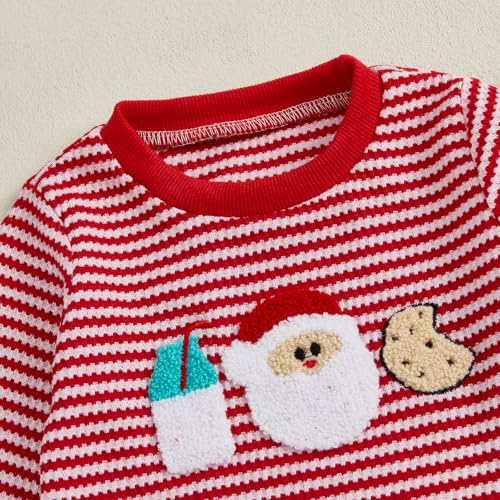 Infant Christmas Outfit Toddler Baby Girl Boy Santa Claus Long Sleeve Sweatshirt Pants Waffle Knit Clothes Fall Winter3