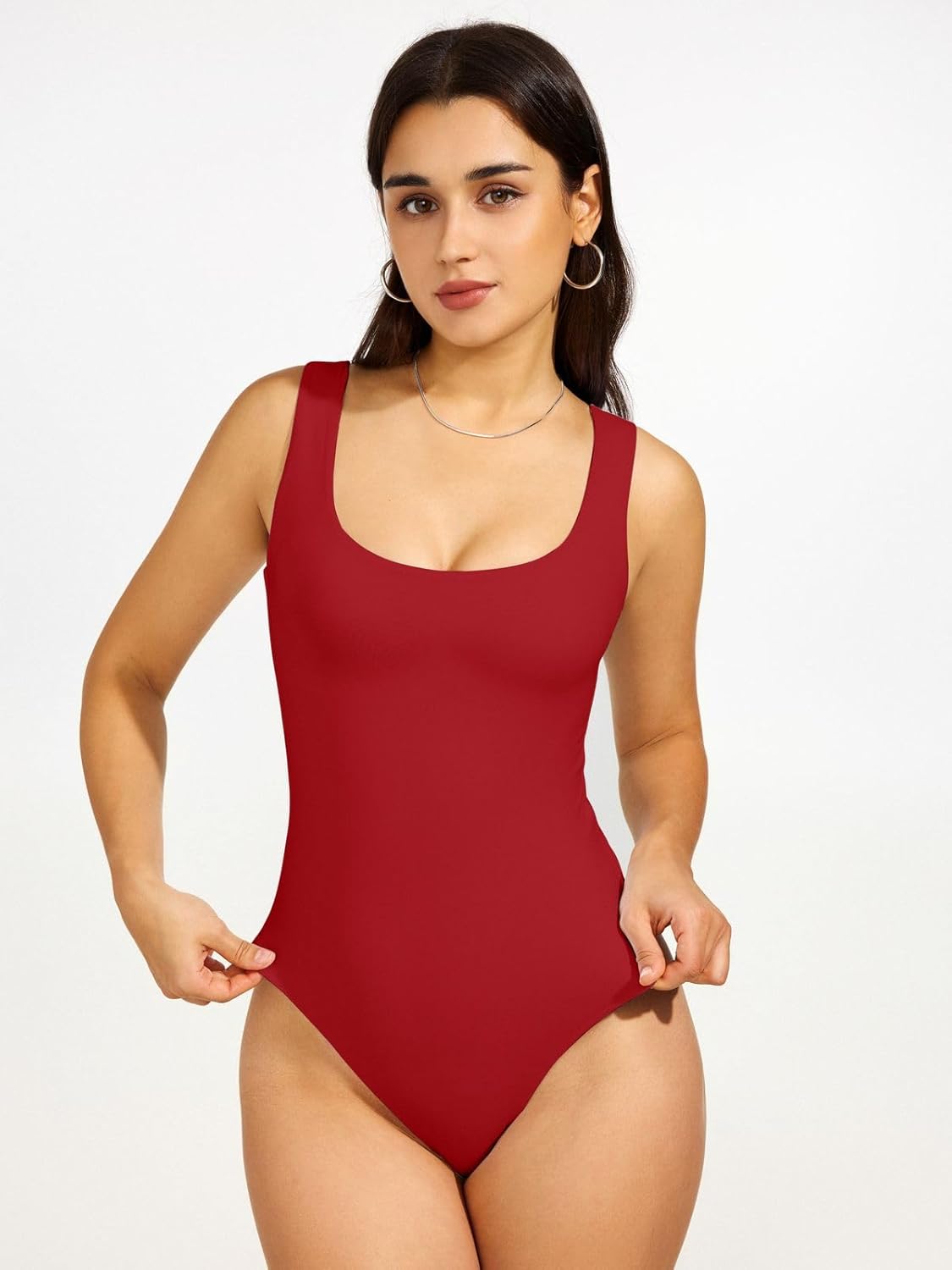 REORIA Women's Sexy Scoop Neck Sleeveless Bodysuit Backless Double Lined Tank Tops - Image 3