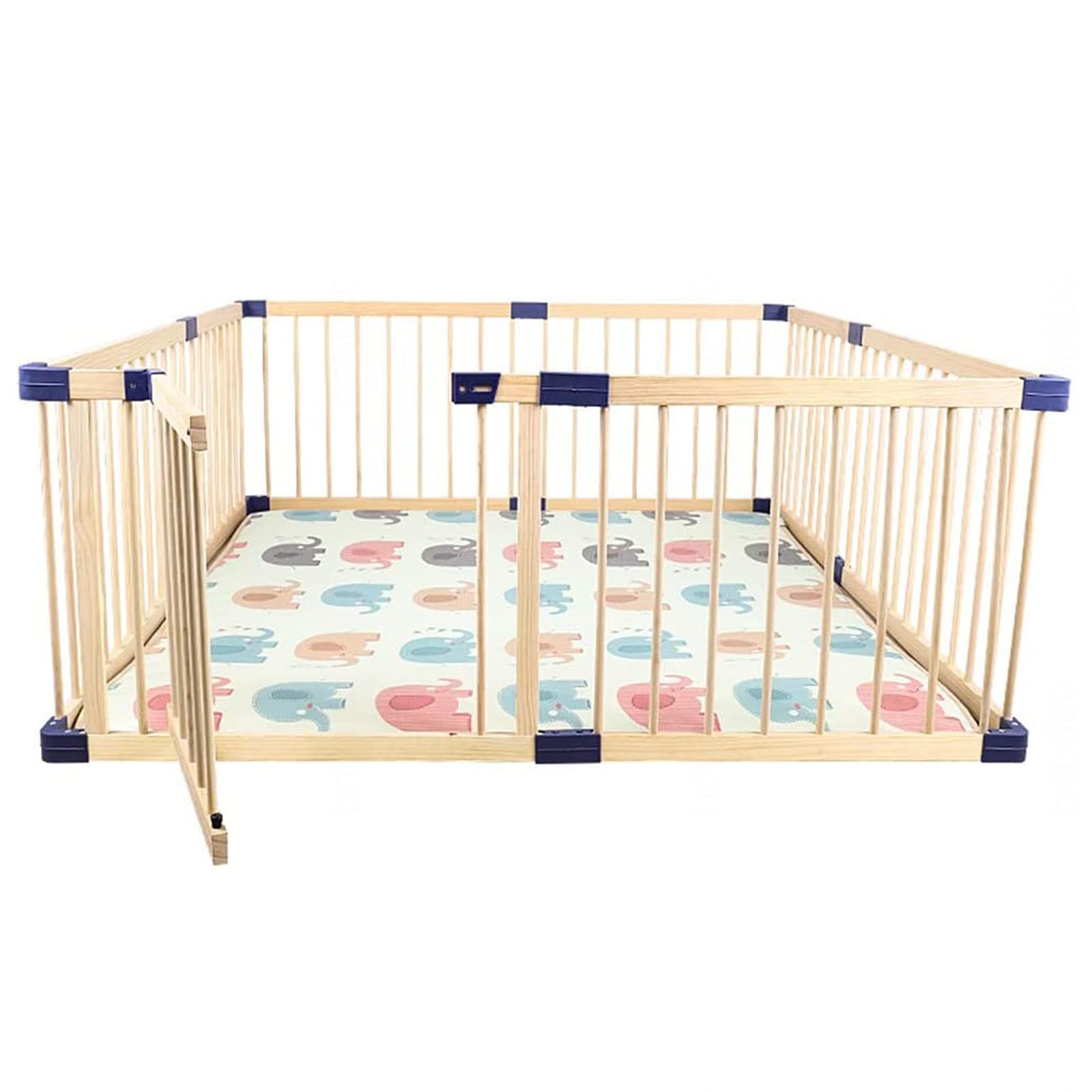 Jolan Baby Playpen Wooden,Baby Fence with Door,Foldable Safety Playard Playpen,Indoor Outdoor Crawling Fence,Breathable Game Playpen,61cm High,for 6 Months~3 Years Old Baby,140×200cm