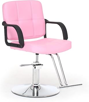 Barber Chair Salon Chair for Hair Stylist, Hydraulic Hair Styling Chair with Wide Seat, 360 Swivel, Adjustable Height, Comfortable Cushion for Tattoo Shampoo, Home, Barbershop Pink