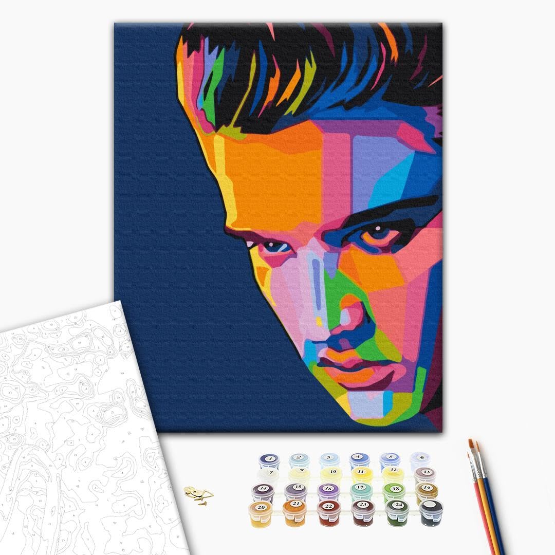 murando - Malen nach Zahlen Porträt Elvis Vintage, 40x50 cm, Erwachsene | Malset mit Holzrahmen, ideal für Erwachsene und Kinder, entspannendes Hobby, entspannend, hochwertig, langlebig, kreativ