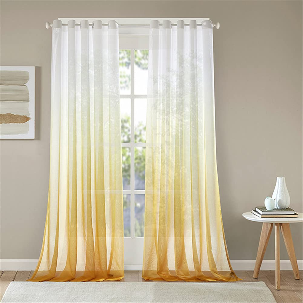 Hiseng Voile Curtains for Bedroom 2 Panels, Sheer Curtains Eyelets Net Translucent Window Screen Tulle Door Drapes for Living Room Balcony Home Decorative (yellow,183x213cm)