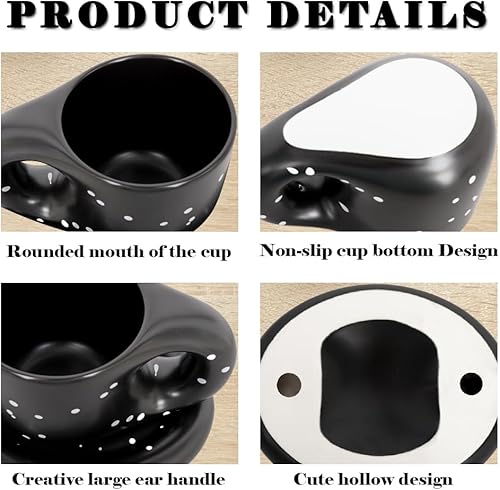 Miniatura 3 de Chubby - Taza de café de cerámica creativa negra, bonita taza de café reutilizable, bandeja de nube para tazas estéticas de oficina y hogar, 10