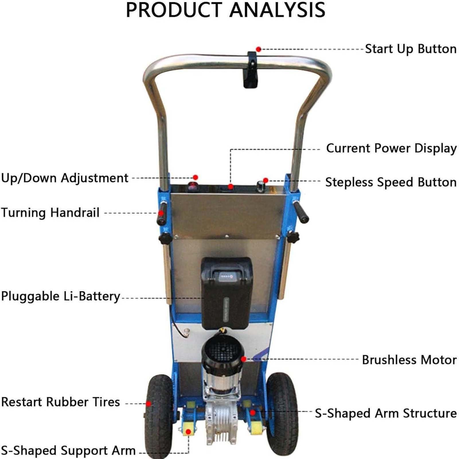 Carrello elettrico resistente per salire le scale, motore brushless, batteria rimovibile, design ergonomico per un facile trasporto di carichi pesanti