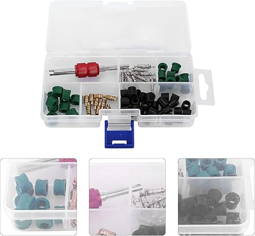 Miniatura 5 de Kit de reparación de núcleo de válvula de aire acondicionado de 71 piezas con 10 núcleos de válvula, 50 juntas de manguera y 10 herramientas de