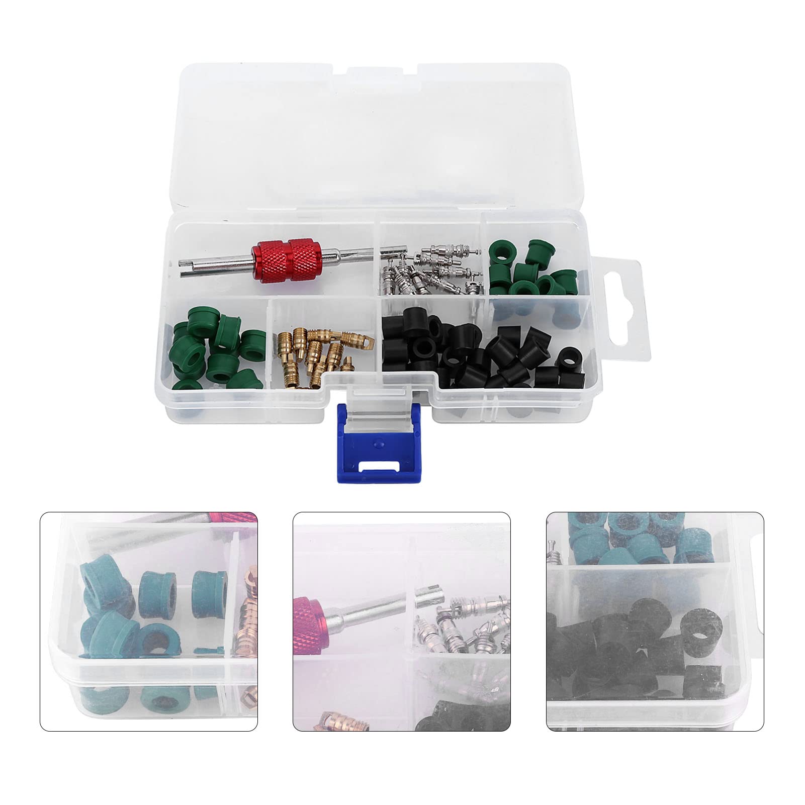 71 pz Aria condizionata valvola + Kit di Riparazione delle Condizioni dell'Aria per Auto, Strumento per Nucleo valvola + 10 Pezzi per valvole + guarnizioni per Tubo 50 Pezzi + valvole 10 Pezzi