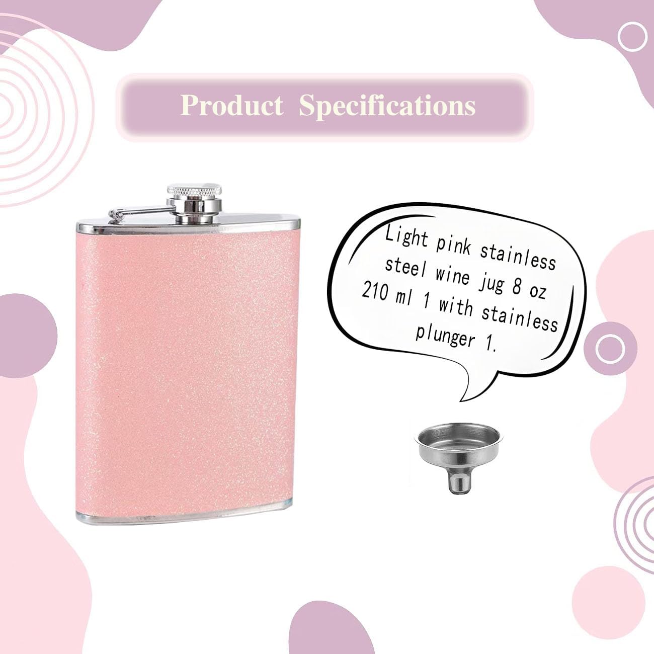 Pink Hip Flask 8oz for Women/Men, Minimalist Hip Flask Portable Whiskey Flask Leak Proof Pocket Hips Flask for Climbing Camping Barbecue Bar Party Drinker
