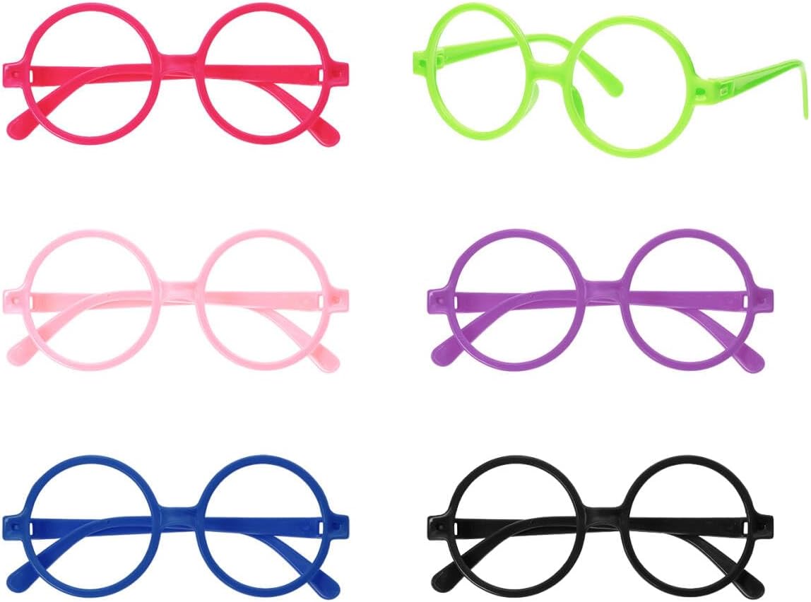 PENTA ANGEL Wizard Glasses Bulk 6Pcs Colorful Plastic Round Eyewear Frame No Lenses Nerd Glasses for Halloween Costume