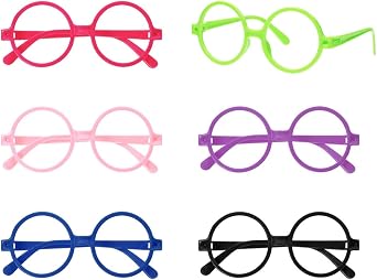 PENTA ANGEL Wizard Glasses Bulk 6Pcs Colorful Plastic Round Eyewear Frame No Lenses Nerd Glasses for Halloween Costume
