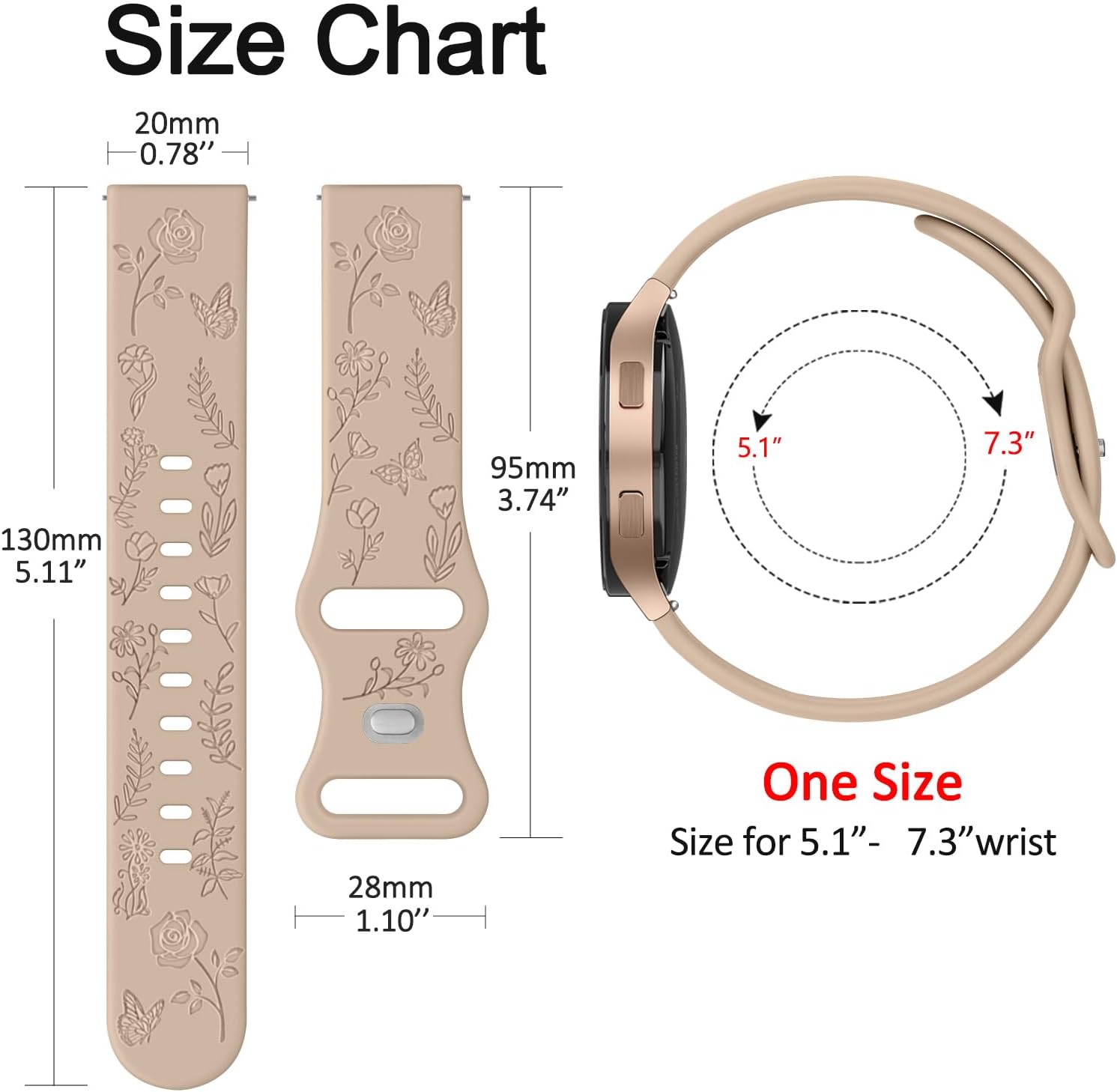 2 Pack Rose Floral Butterfly Engraved Bands for Garmin Vivoactive 5/3/3 Music/Venu/Venu 2 Plus/sq/sq 2/Forerunner 245/645/55 Silicone Elegant Replacement Women Wristbands for Garmin Vivomove HR