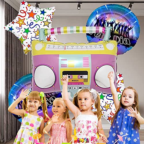Image of Rozi Decoration Radio Foil Balloons For Music Theme Party Decorations With Round & Star Shape Foil Balloons Happy Birthday Decorations For Kids, Girls, Boys Pack Of 5 Pcs, Multicolor