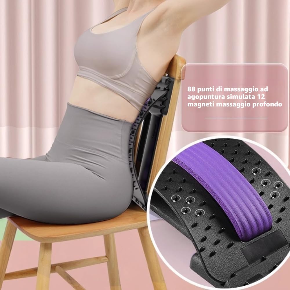 Tavoletta lombare multifunzionale, correttore postura, stiratore e massaggiatore per sollievo cervicale/vertebrale, design portatile con terapia magnetica e punti di digitopressione