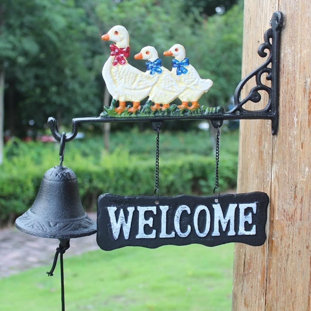 Cast Iron Dinner Bell Wall Hanging Welcome Bell Sign Farmhouse Doorbell Vintage Cute Duck Decoration Outdoor Home Patio Decorations