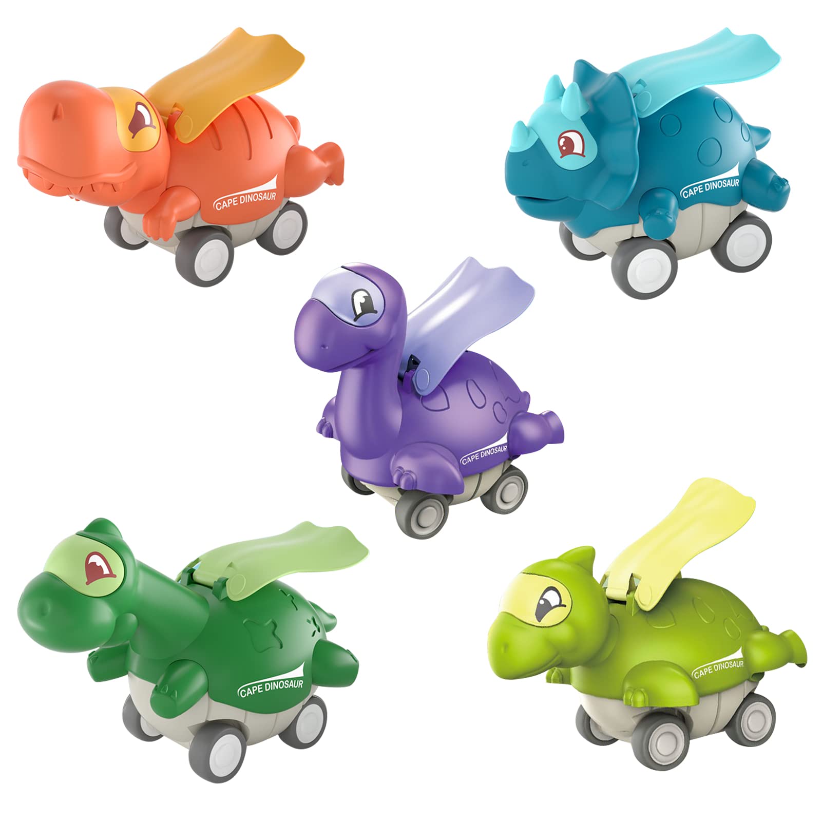 MEBEGIN Pull Back Toy Car,Pressing Cloak Dinosaur Pullback Car,Dinosaur Toys Gifts For 2-4 Year Old Boys Girls,Set Of 5