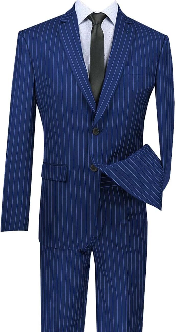 Mens Striped Suit 2 Piece Formal Slim Fit Blazer Sport Coat 2 Button Jacket Pinstripe Suit Blazer Pants Suits