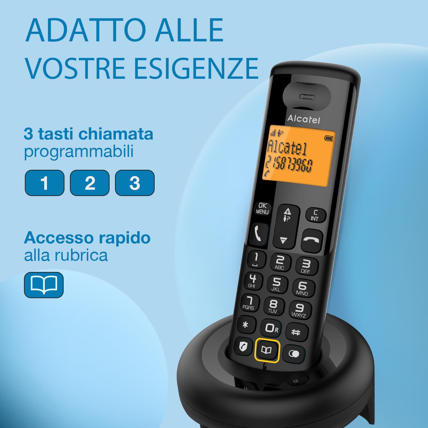 ALCATEL E160 Duo - Telefono Fisso Cordless DECT - Design Compatto - Grande Display Retroilluminato - Funzione Blocco Chiamate Indesiderate - 3 Memorie Dirette - 2 Portatili - Nero