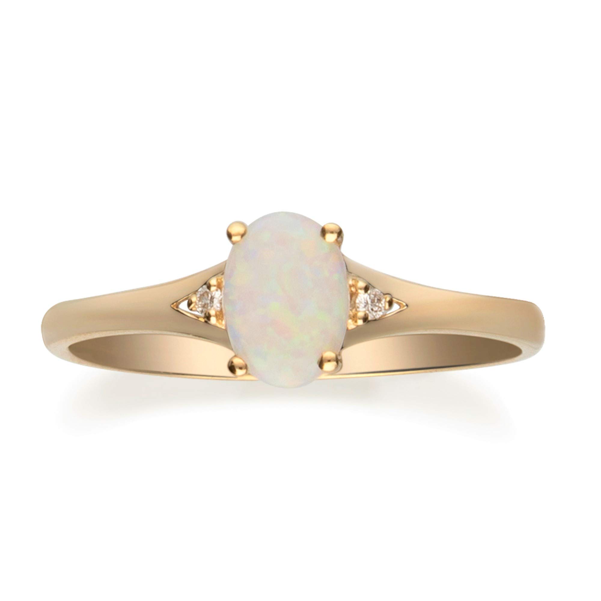 Gin & Grace10K Yellow Gold Natural Ethiopian Opal Ring with Real Diamonds for women | Ethically, authentically & organically sourced (Oval) shaped opal hand-crafted jewelry for her | Opal Ring for women