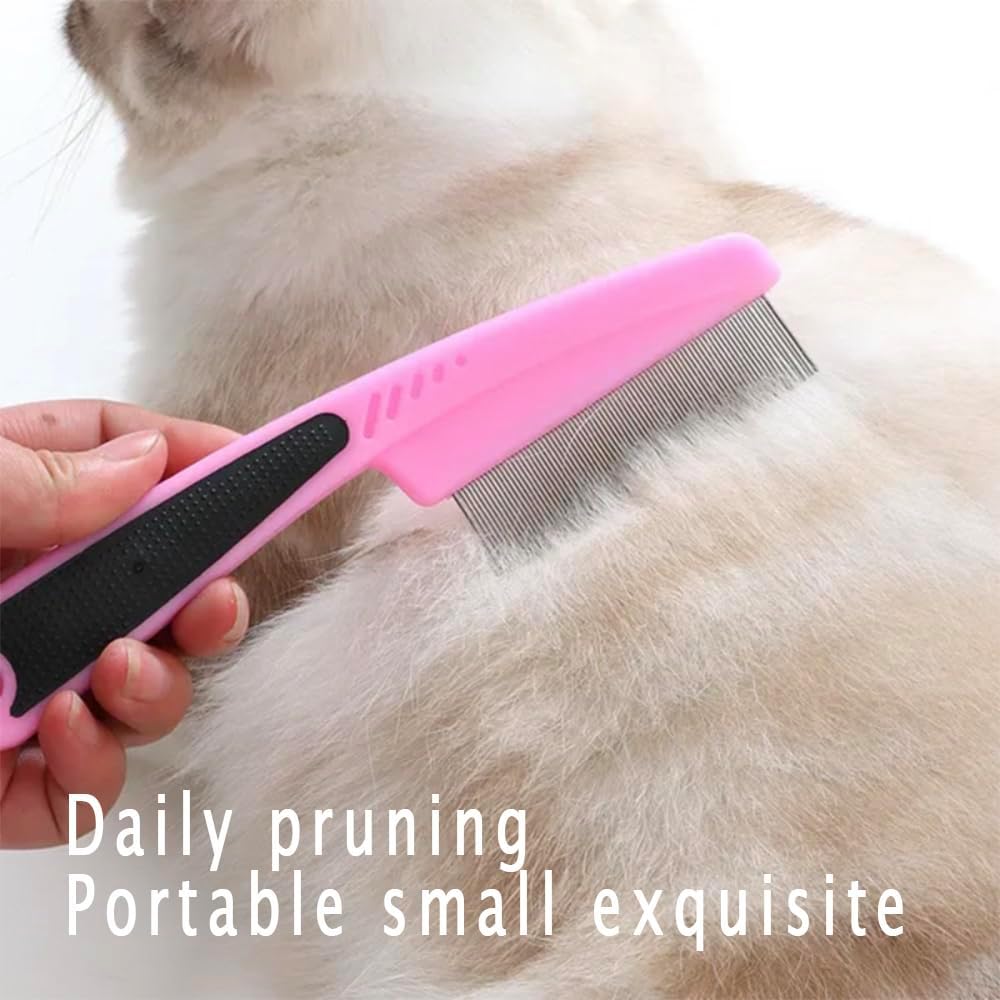 Stainless Steel PP flea Comb cat Dogs Comb Removing Floating Hair lice Fleas Clean with Dense Teeth Pink