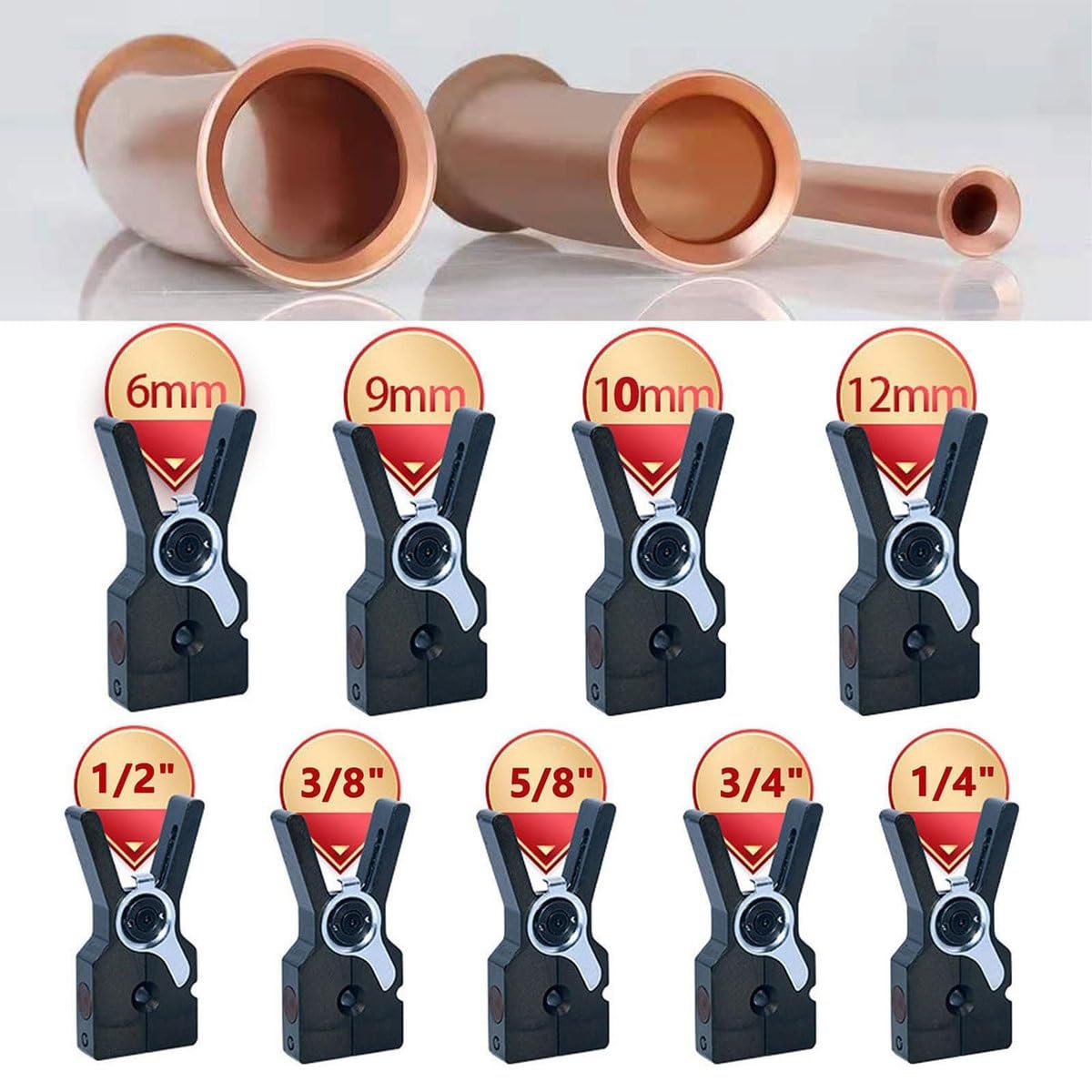 Kit d'outils d'expansion de tubes électriques, 50 W, for climatisation, cuivre et aluminium, avec 9 têtes remplaçables, excentrique à 45°, for tubes en cuivre et en laiton