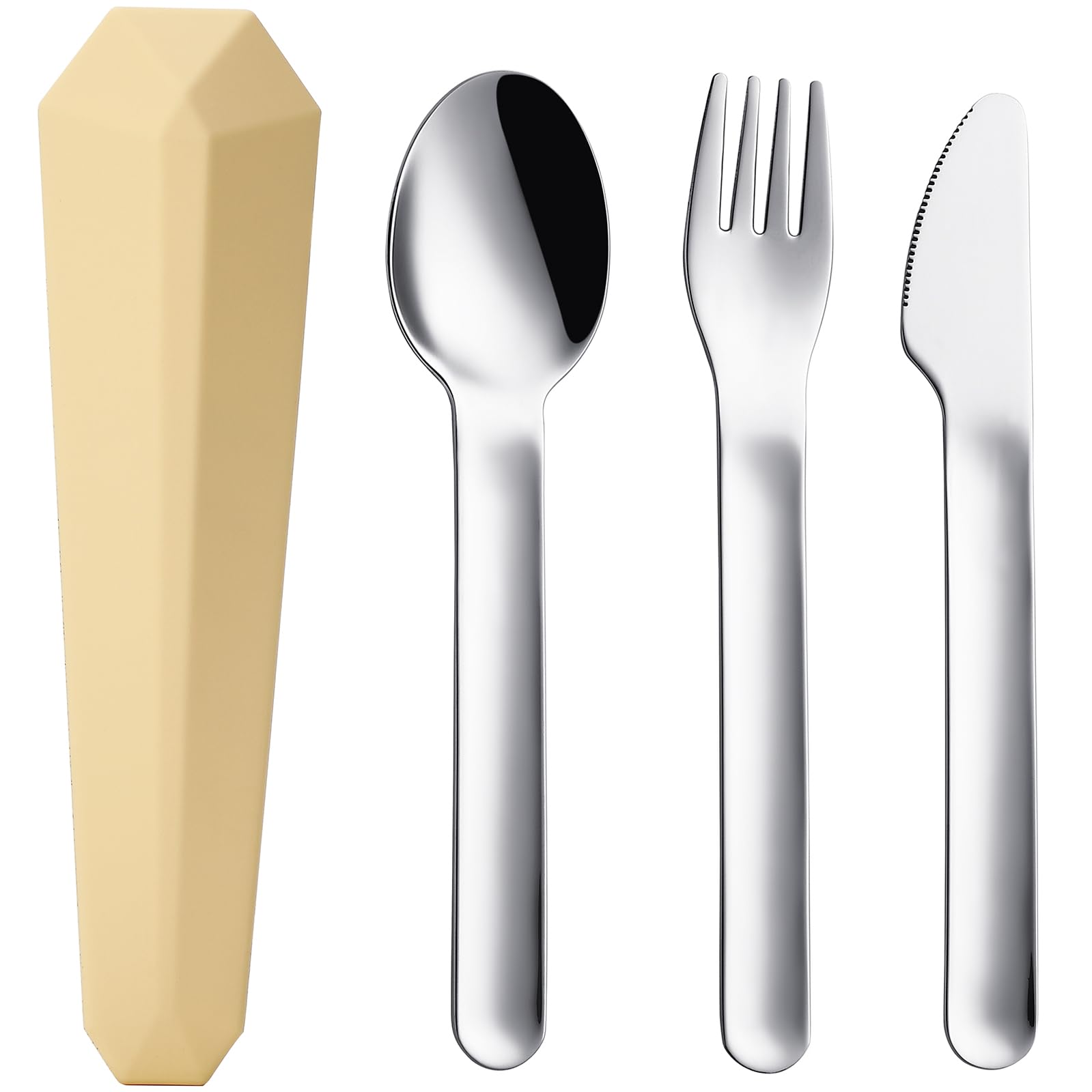 DEVICO Reisebesteck mit Etui, Camping Besteckset 1 Person, Edelstahl Outdoor Besteck to Go mit Messer, Gabel, Löffel und Etui - Ideales Besteck für Unterwegs (Gelb)