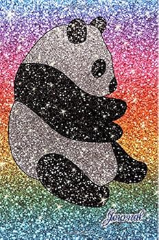 Paperback Journal: Faux rainbow glitter black silver glitter panda bear notebook Book
