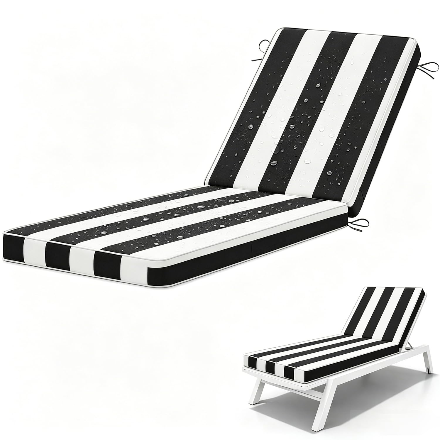 Cuscino per Lettino Prendisole, Tessuto a Strisce Impermeabile, Antiscivolo, Spessore 5cm per Giardino e Patio