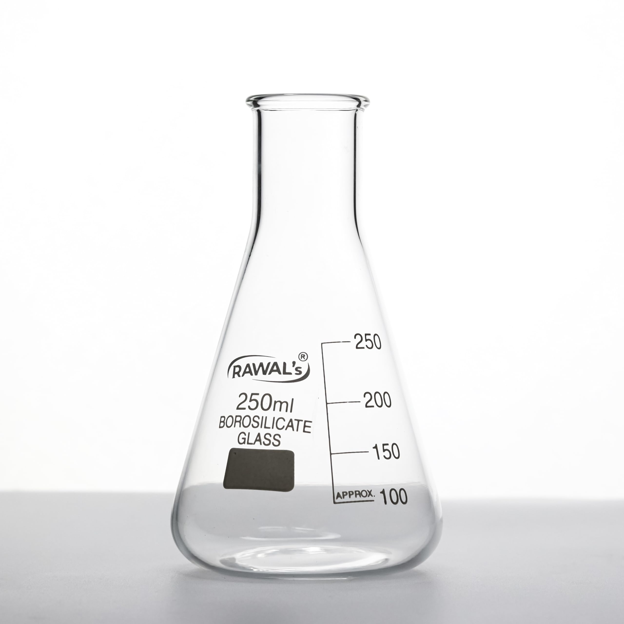 RAWAL'S 250 ML Borosilicate Glass Narrow Mouth Conical Flask – Premium Lab-Grade Erlenmeyer Flask for Chemical, Laboratory, and Scientific Use