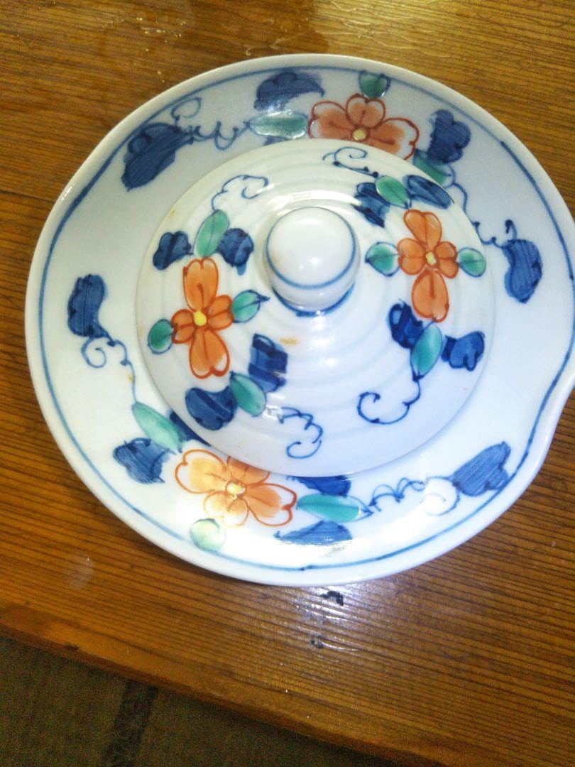 (大幅値下げ!!)色絵染付有田焼万歴草花　華山　懐石茶道具　赤絵伊万里蓋付き5客 大幅値下げ!!)色絵染付有田焼万歴草花 華山 懐石茶道具 赤絵伊万里蓋