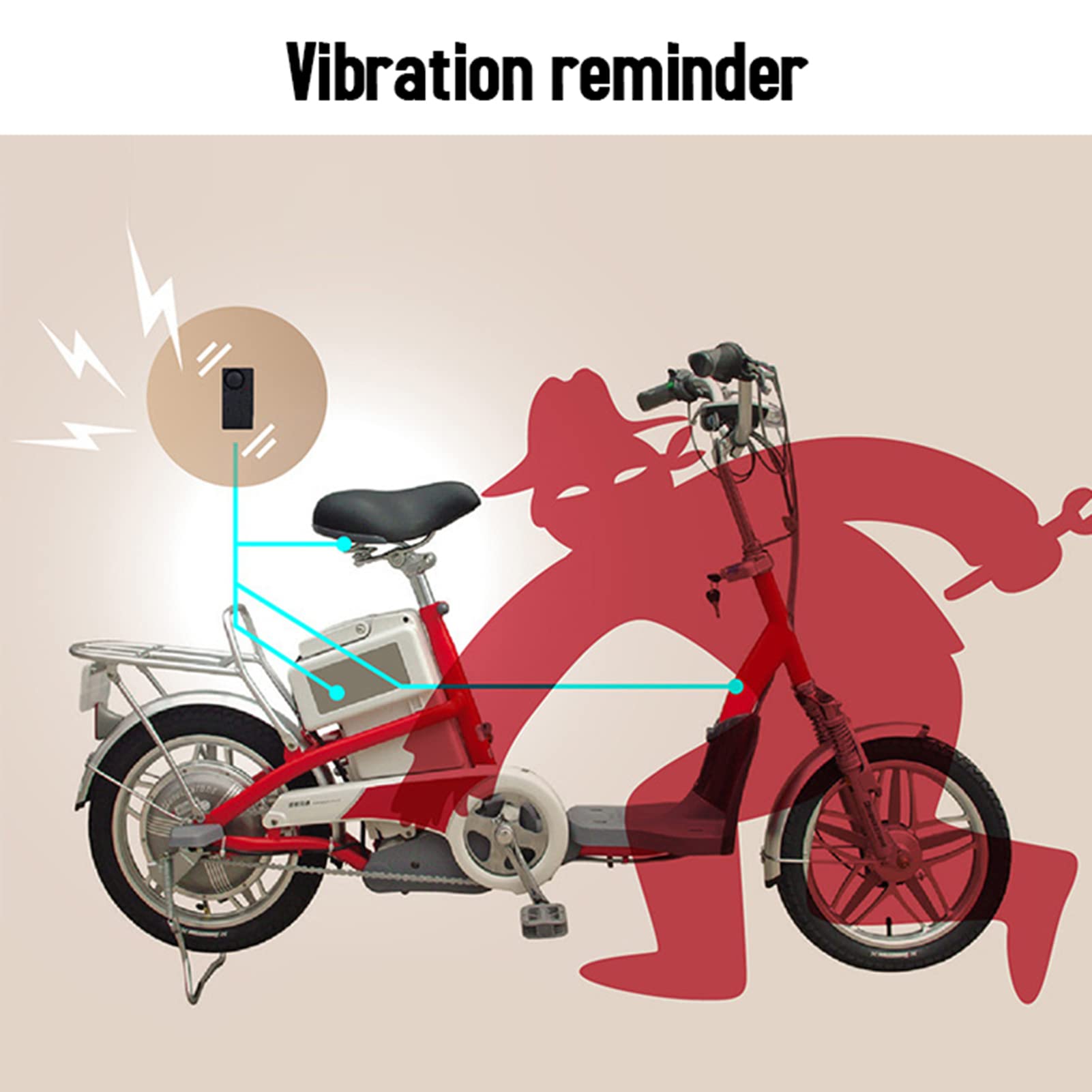 Shkalacar Alarm rowerowy 110 dB, bezprzewodowy czujnik ruchu wibracyjnego Czujniki bezpieczeństwa do rowerów motocyklowych Alarm rowerowy z pilotem