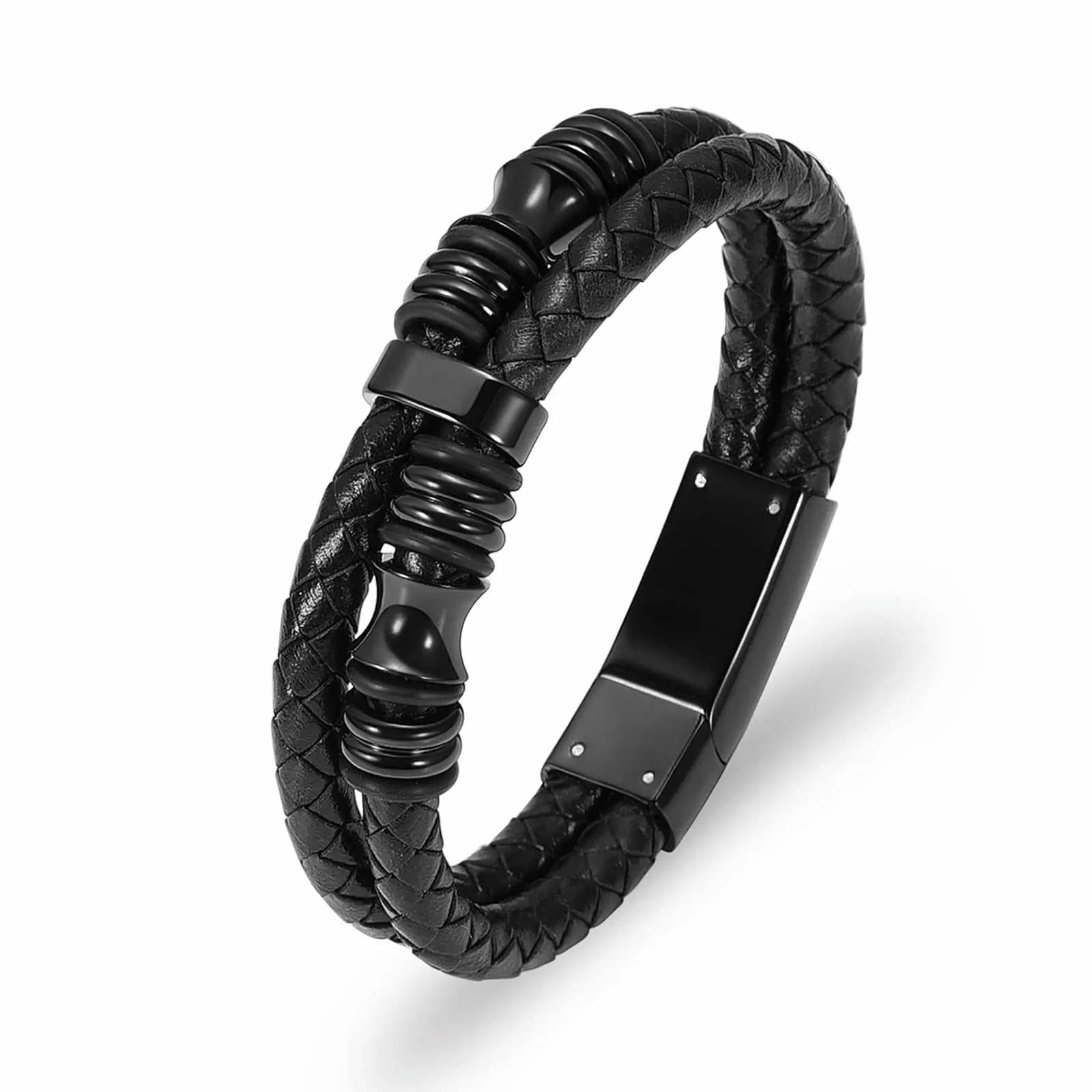 CMBSSTFC Urnenarmband aus geflochtenem Leder für Asche, Gedenkurnenarmband, Aschehalter für Männer und Frauen, Andenken, Aschearmband, Schwarz, 18 cm