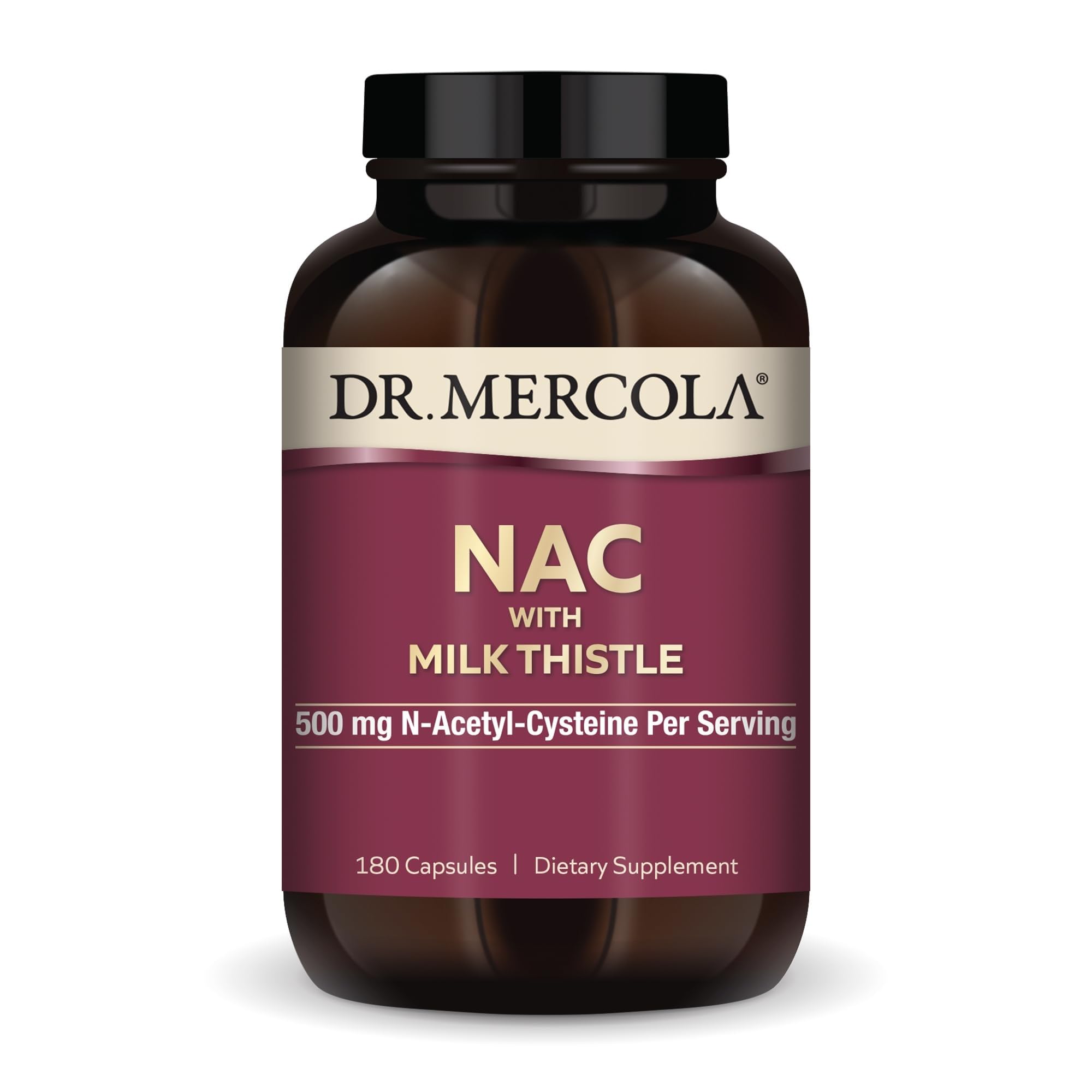 NAC with Milk Thistle, 90 Servings (180 Capsules), 500 mg N-Acetyl-Cysteine Per Serving, Dietary Supplement, Supports Normal Detoxification Processes, Non-GMO