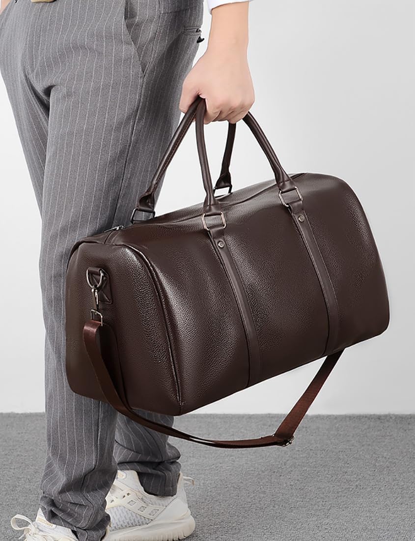 Leather Travel Duffle Bag for Men, Woven Carry On Weekender Overnight Bags for Business Sports Gym - Image 5