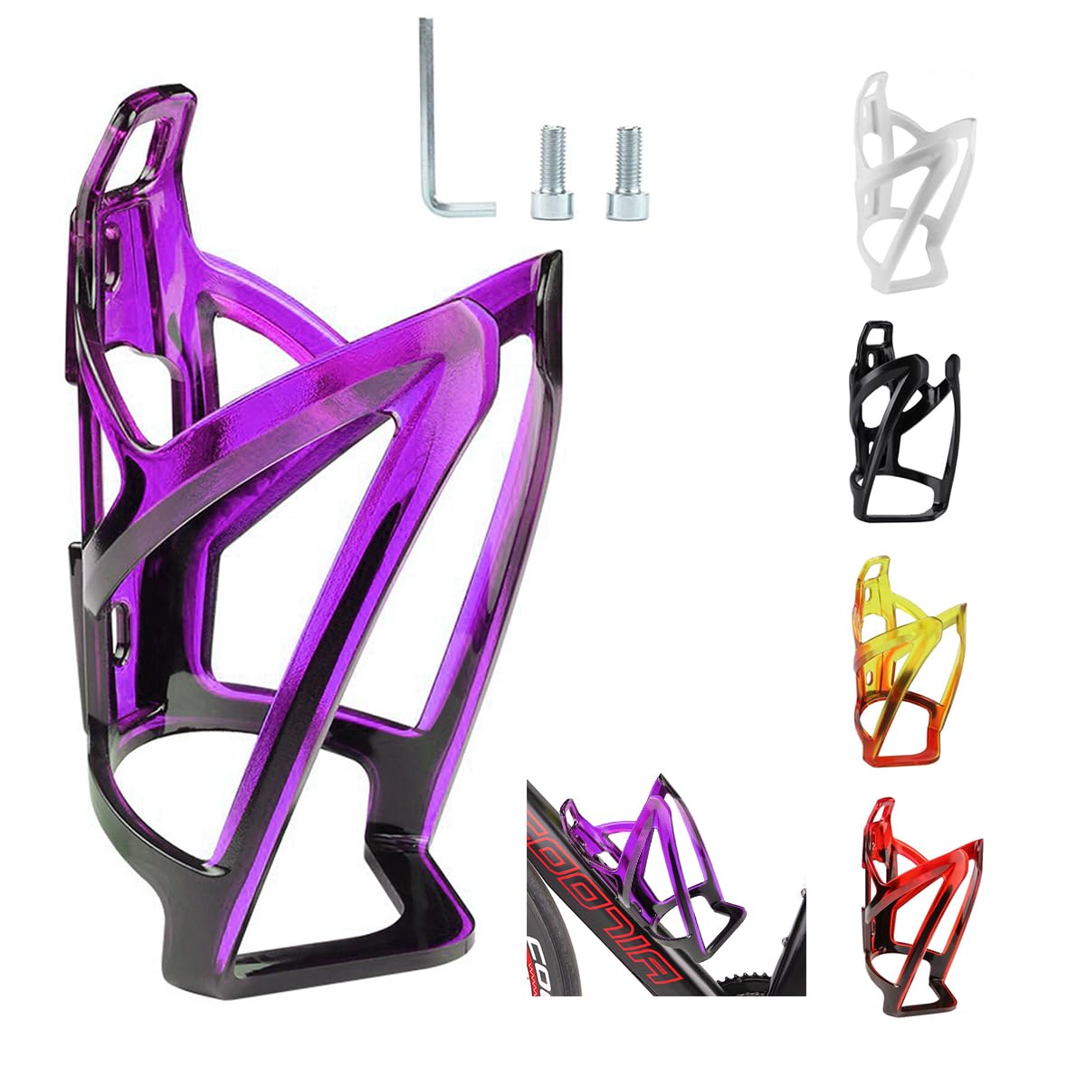 Garegce Bike Water Bottle Cage, Cycling Bottle Cage Durable Non-Slip Bike Drinks Holder, Universal Fit for Mountain MTB Road Bikes Cycling Accessories - Black Purple — image 1
