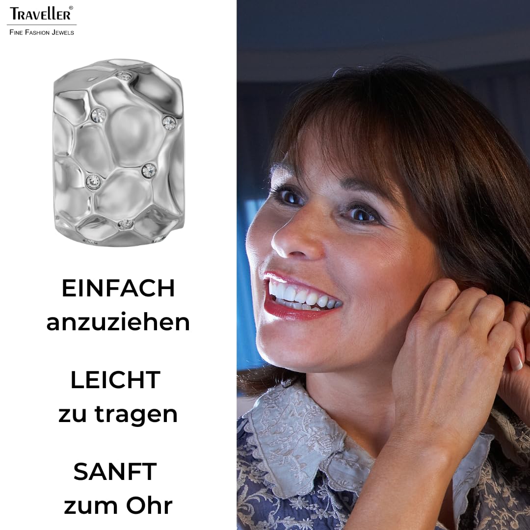 Traveller Ohrclips - Damen - Silberfarben - Kristalle - Wabenstruktur - Platiniert - 20x10mm - 157823