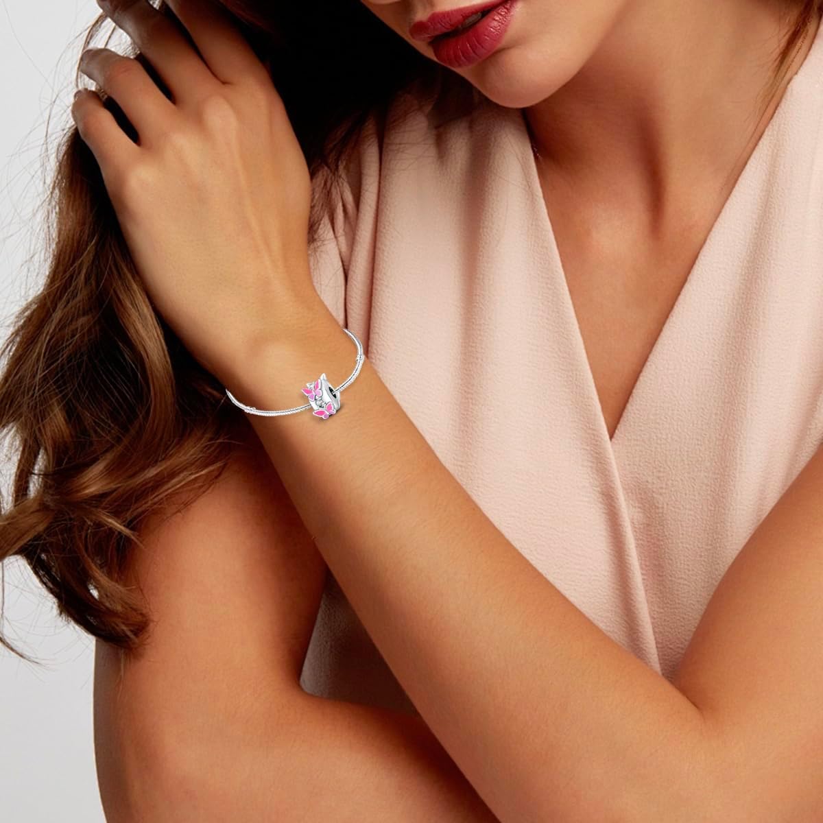 925 Sterling Silver Stopper Clip Charms for Bracelet Necklace Spacer Beads with 5A Cubic Zirconia Mother's Day Christmas DIY Gift for Women(2PCS) - Image 4