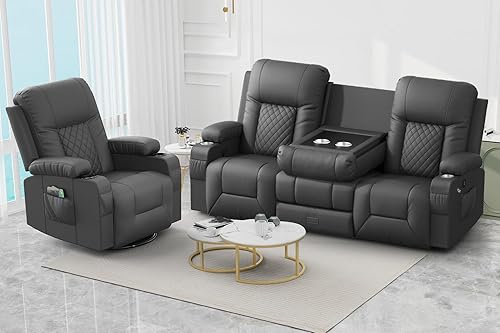Miniatura 31 de Juego de sofá reclinable con 2+1 piezas para sala de estar, sofá reclinable de 2 plazas en cuero, 1 silla reclinable con asiento de sofá individual