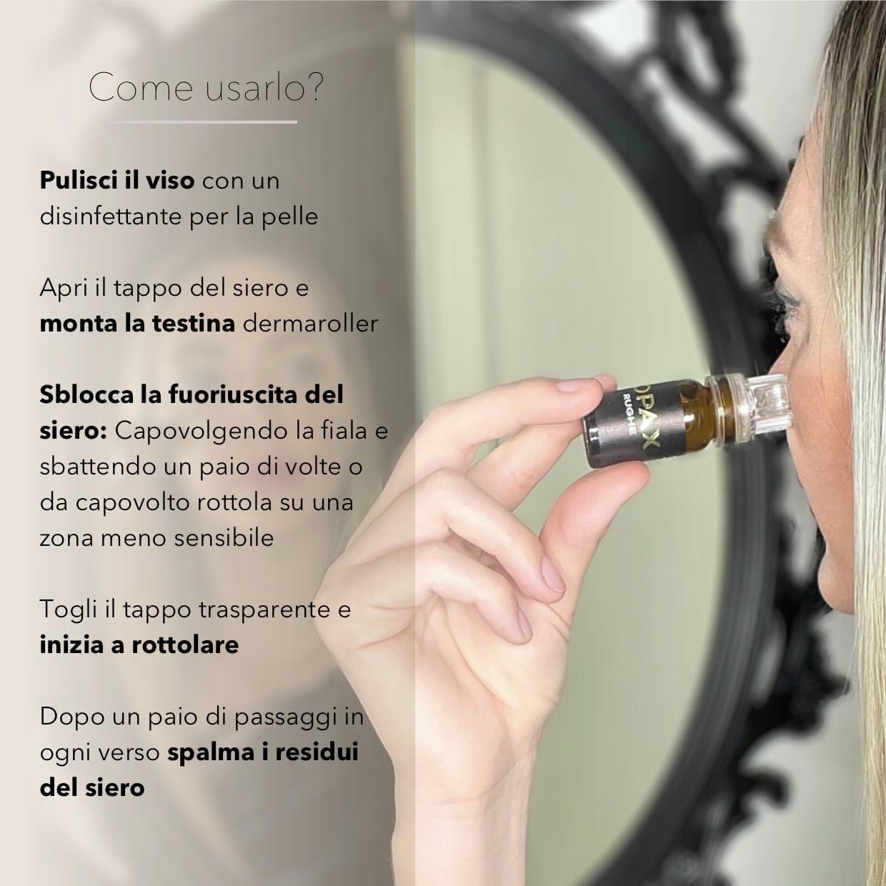 Opax Dermaroller 0.25 mm Per Microneedling Viso, SkinCare Effetto Lifting - Siero 10ml Con Acido Ialuronico Viso, Coenzima Q10, Collagene E Acido Ialuronico, Elastina - Made In Italy