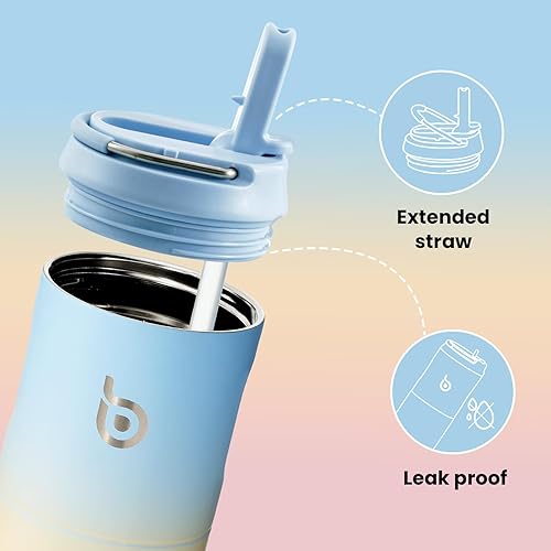 Miniatura 2 de BOTTLE BOTTLE Botella de agua aislada de 24 onzas con tapa de popote y asa para deportes, viajes, gimnasio, botellas de agua de acero inoxidable,