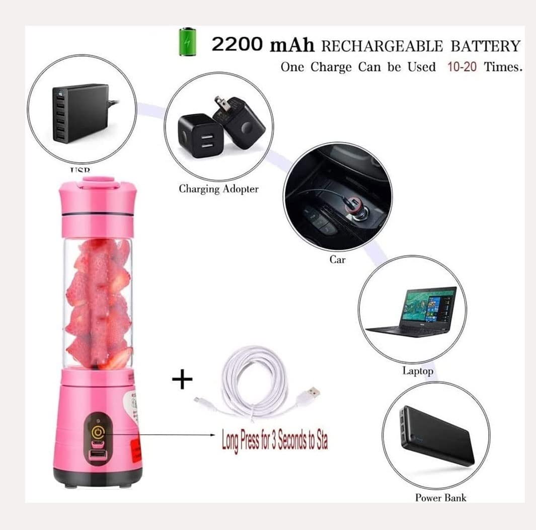 Przenośny blender do koktajli i smoothie, blender o rozmiarze osobistym z możliwością ładowania przez USB, mini przenośny blender do podróży, sportu, kuchni, siłowni (kolor: różowy) (różowy)