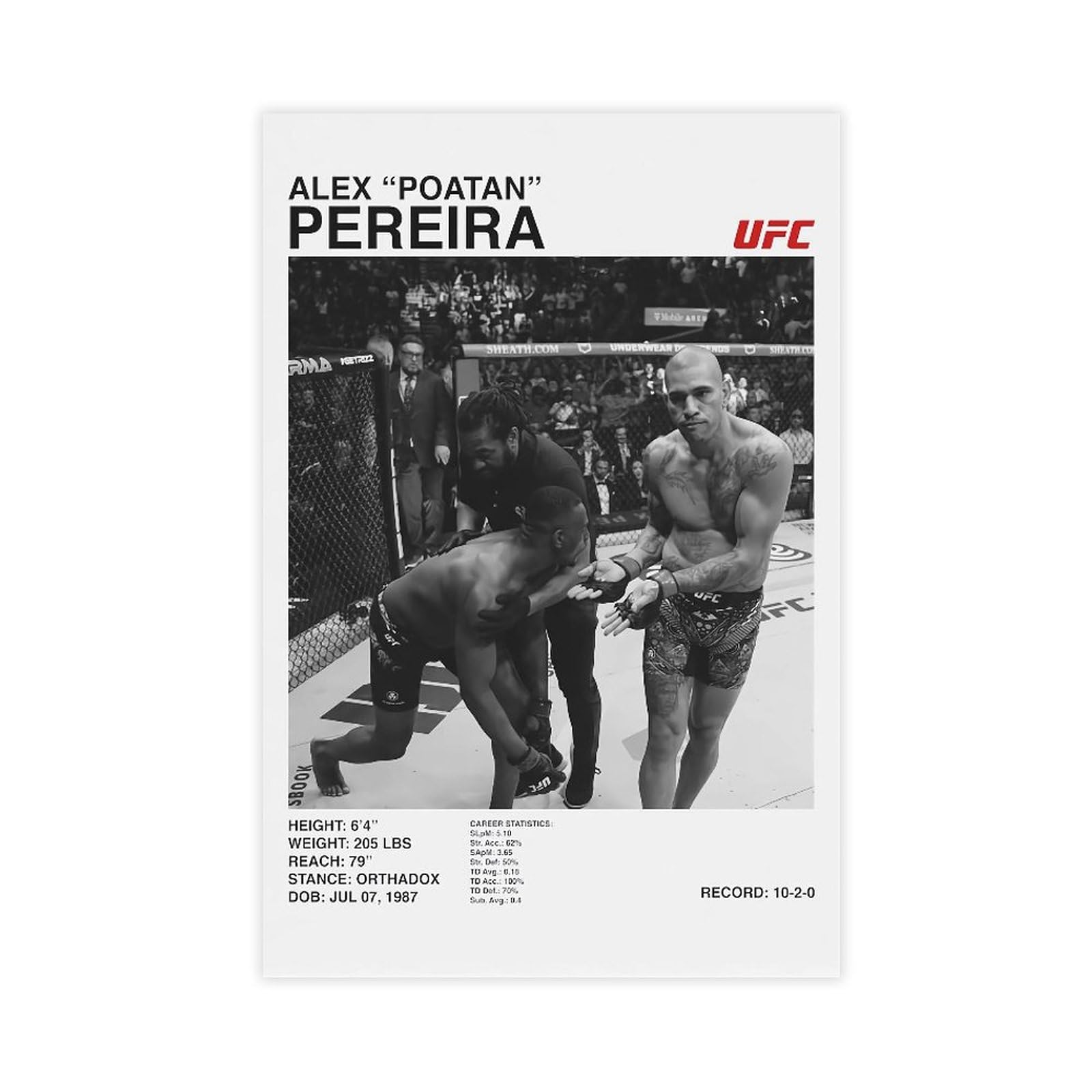 SFQQE Alex Pereira UFC Poster Canvas Poster Bedroom Decor Landscape Office Room Decor Gift 16x24inch(40x60cm)