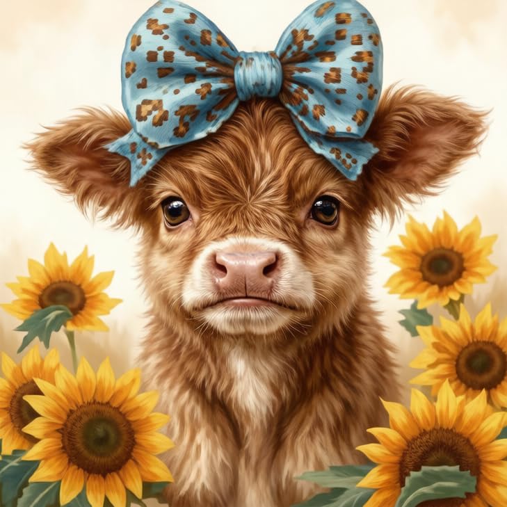 RARITYLL Highland Cow Counted Cross Stitch Kit for Adults Beginners – 11CT Stamped Canvas 30x30cm, Includes Threads & Needles, DIY Embroidery Kit for Home Decor & Wall Art