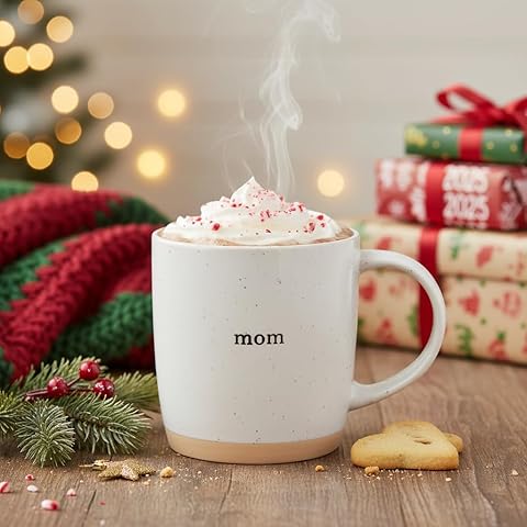 UnBoxMe Mom Coffee Mug with Heart, 12 oz Ceramic, Speckled White, Dishwasher Safe – Christmas Gift for Mom or Grandma
